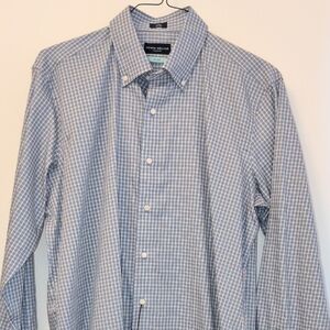 Peter Millar Collection Men's Blue and White Plaid Shirt Size Large